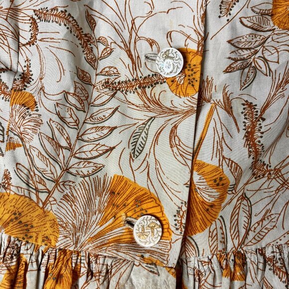 VNTG Handmade Orange Floral 50s Button Full Skirt Handmade No Size HOLES - Picture 4 of 10